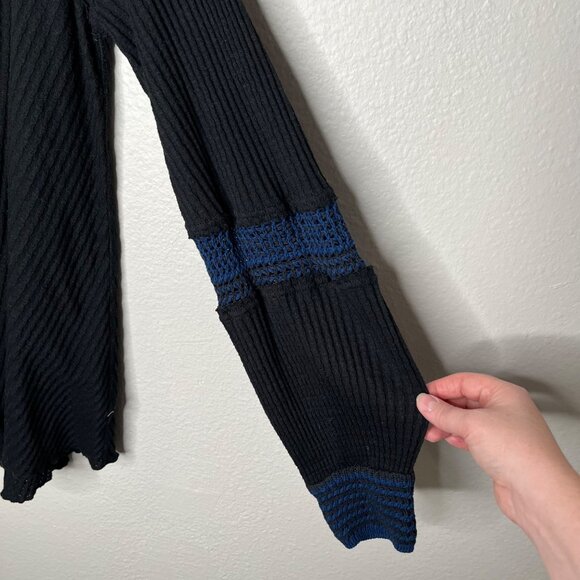 Free People Black Blue Snow Day Knit Thermal Top Medium - Picture 4 of 10